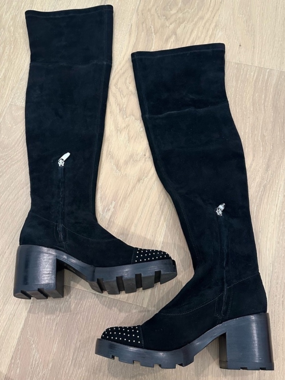 Sigerson Morrison Women’s Over the Knee Black Suede Heeled Boots Knee High Boots - Picture 11 of 16